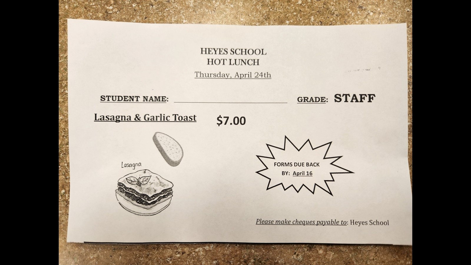 Hot Lunch-April 24th-Forms Due April 16th